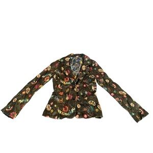 Johnny Was Biya Silk Floral Embroidered Brown Floral Blazer Jacket SZ Small